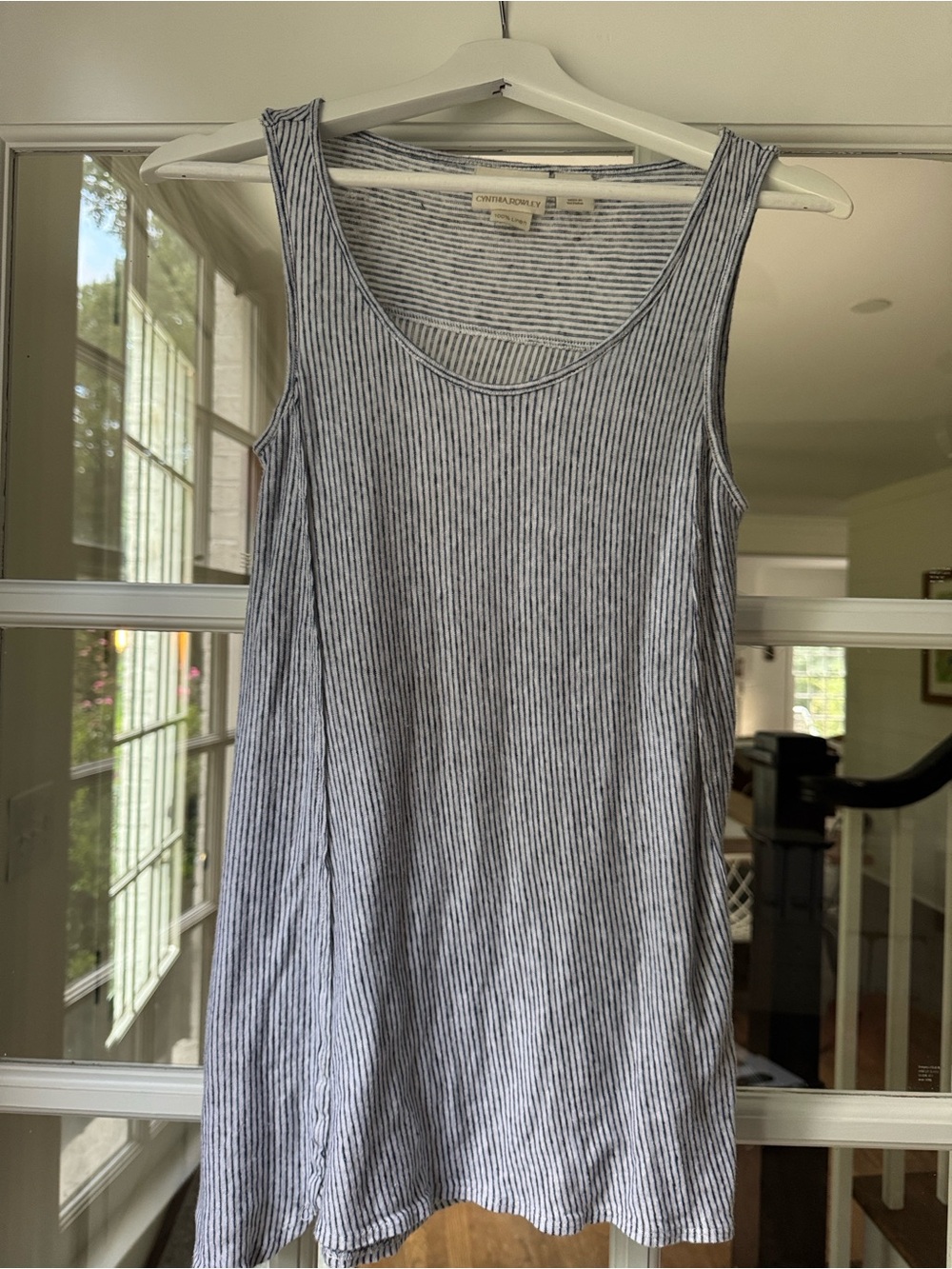 Cynthia Rowley Linen Navy & White Striped Tank Top
